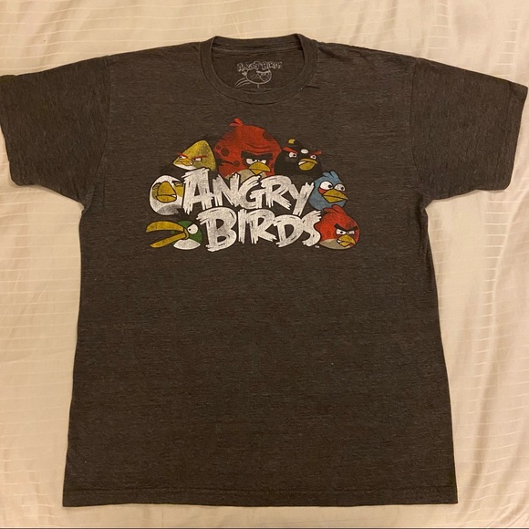 T-shirt Angry Birds Homme – Bleu Taille XL – Logo Rouge – État Correct